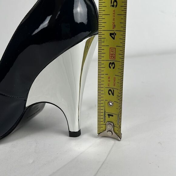Karen Millen Dark Blue Patent  Mirror Silver Open Toe Heels / Wedge US 6 - Picture 13 of 16